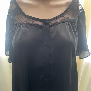 Elegant Black Lace Button-Down Chemise